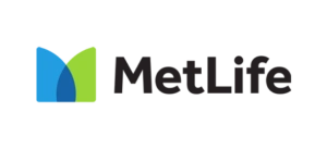 MetLife logo featuring blue and green geometric shapes with company name text.