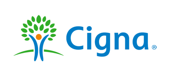 Cigna insurance logo featuring stylized tree and person figure in blue and green colors